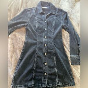 Abercrombie & Fitch Black Long Sleeve Notched Collar Shirt Dress